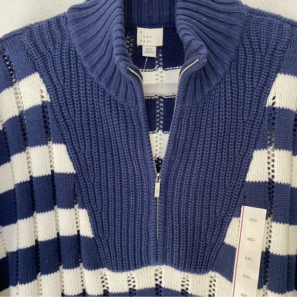 Quarter Zip Collared Pullover Sweater Blue White Stripe A New Day Sz XXL - Picture 11 of 15